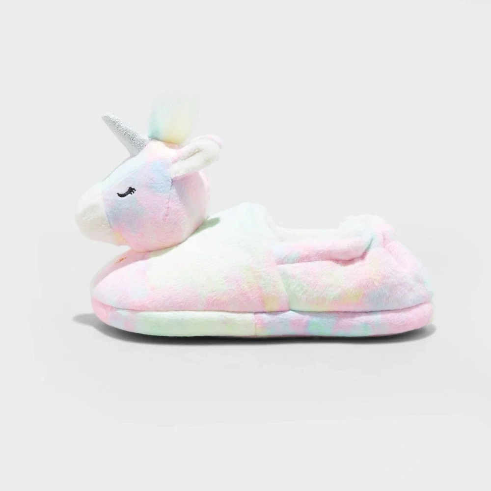 Cat & Jack Toddler Girls Magic Pastel Unicorn Slippers Size M(7/8)